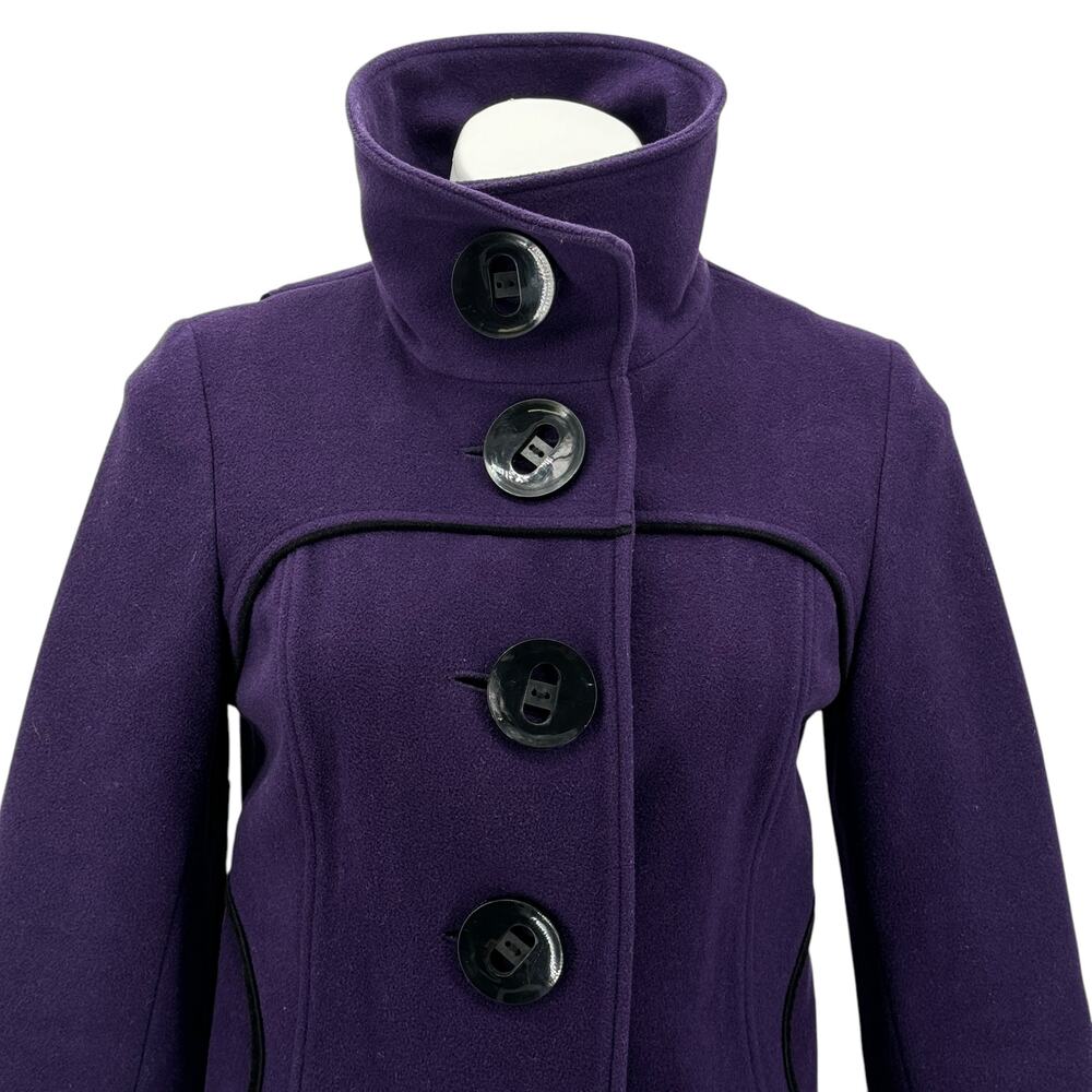 Soia & Kyo Women's Wool Jacket SZ S Peacoat Purple Button Up Funnel Neck Short - Picture 2 of 12